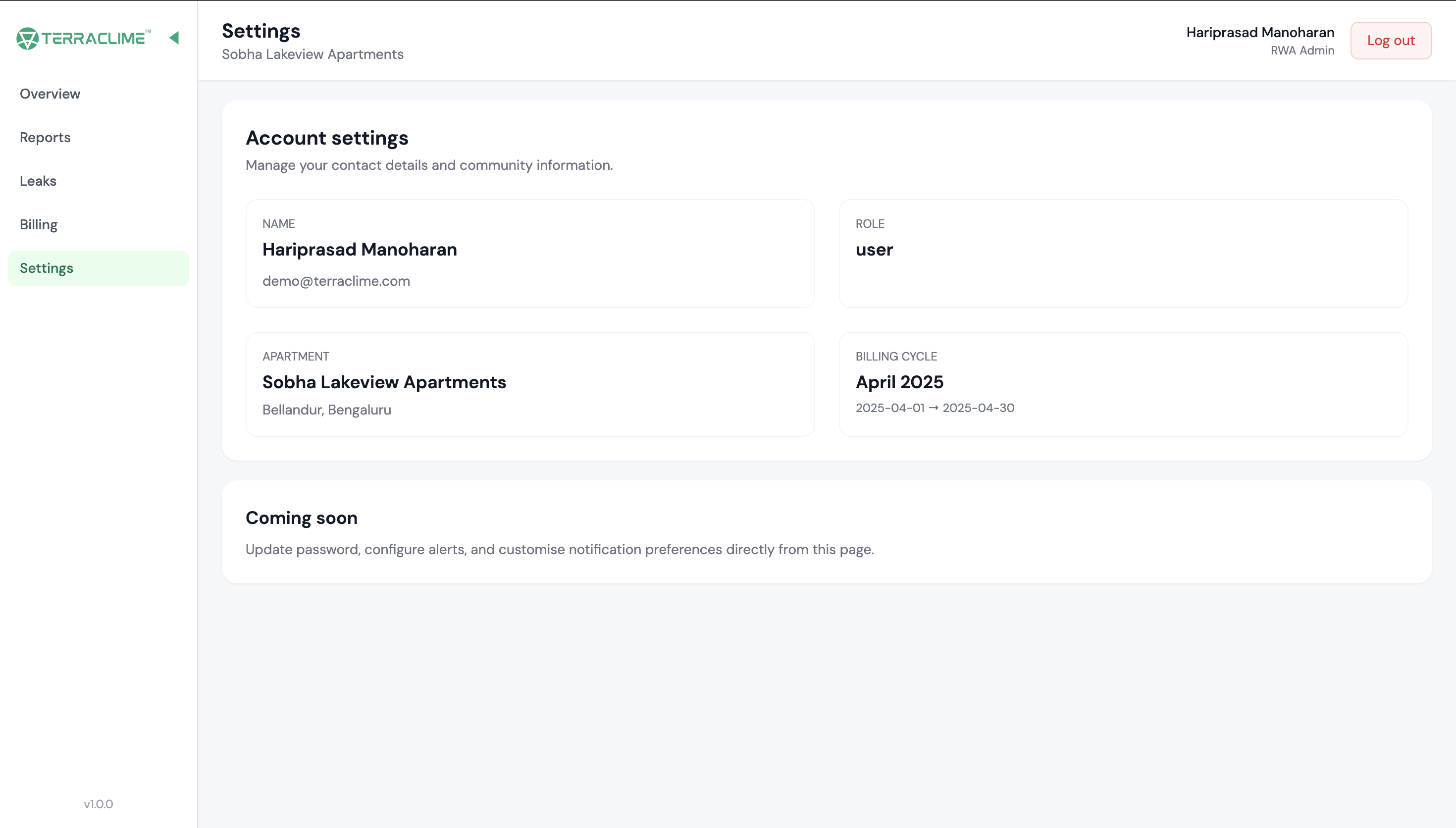 Flo dashboard settings screen